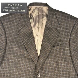 TALLIA Uomo for Nordstrom Brown Plaid Wool Alpaca‎ Blazer Jacket Mens 42 Long